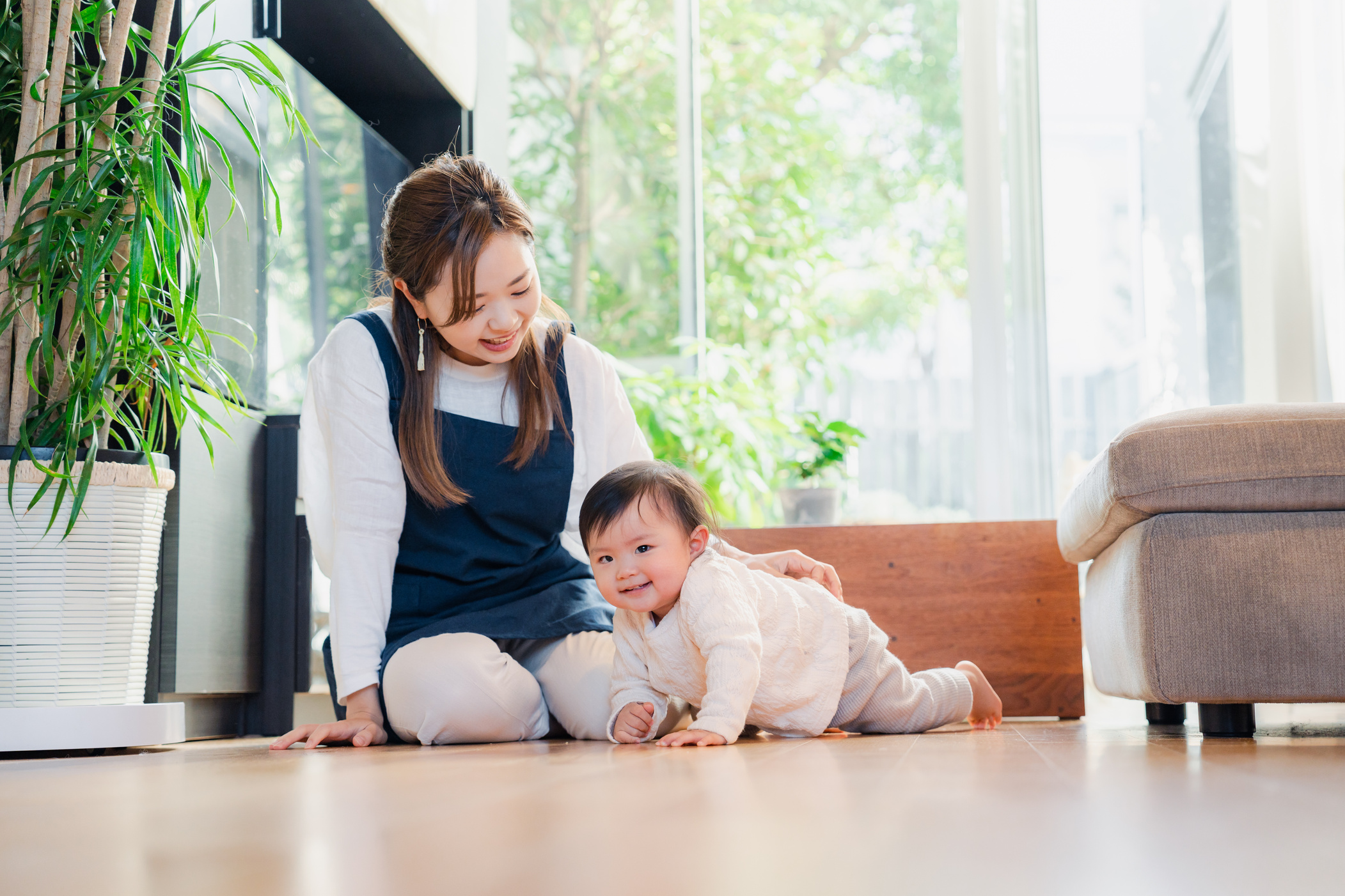 Babysitter taking care of baby